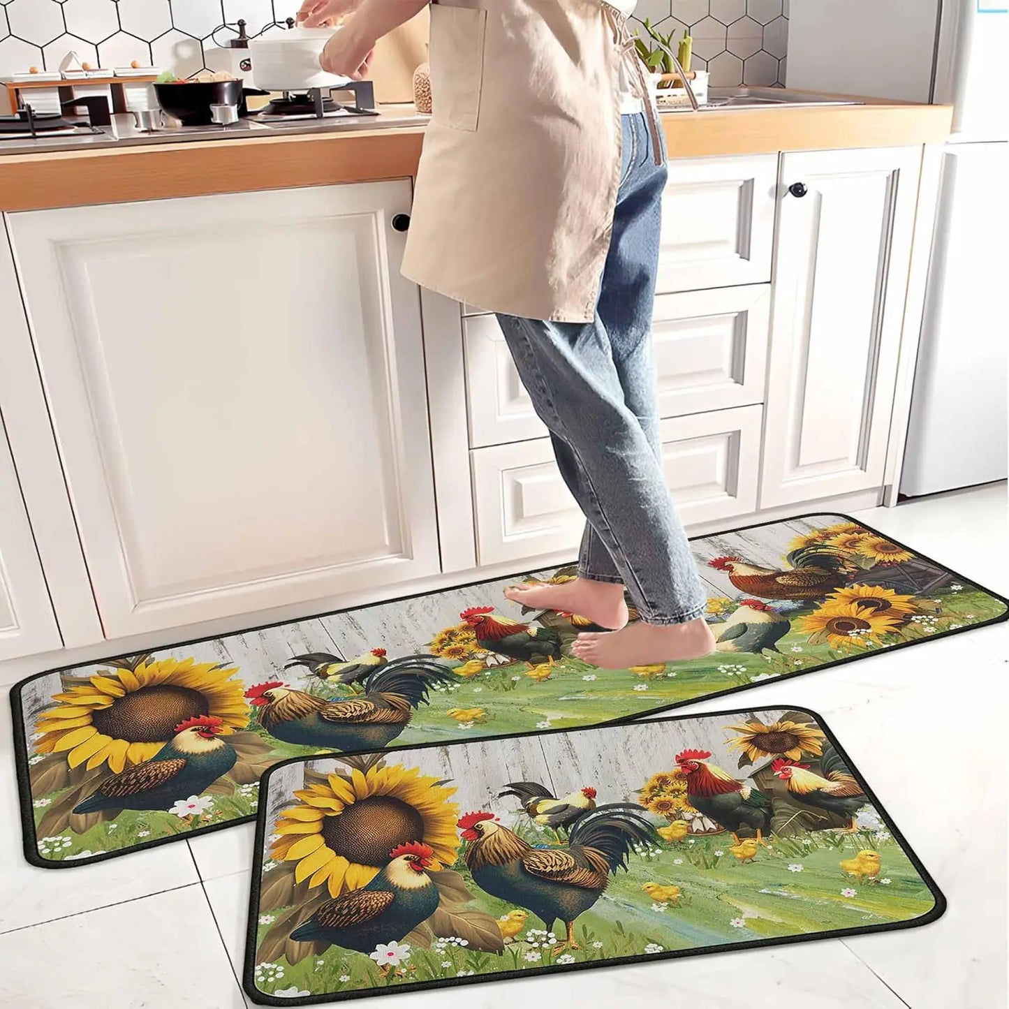 2-Pack Kitchen Rugs and Mats, Non-Slip Washable Floor Mat Set, Stain Resistant Coffee Brown Rugs, Kitchen Sink & Stove Mats