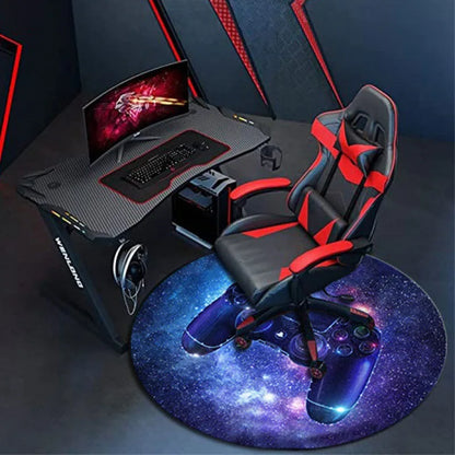 Round VR Game Theme Rug - Loop Pile, Washable & Stain-Resistant Gaming Carpet