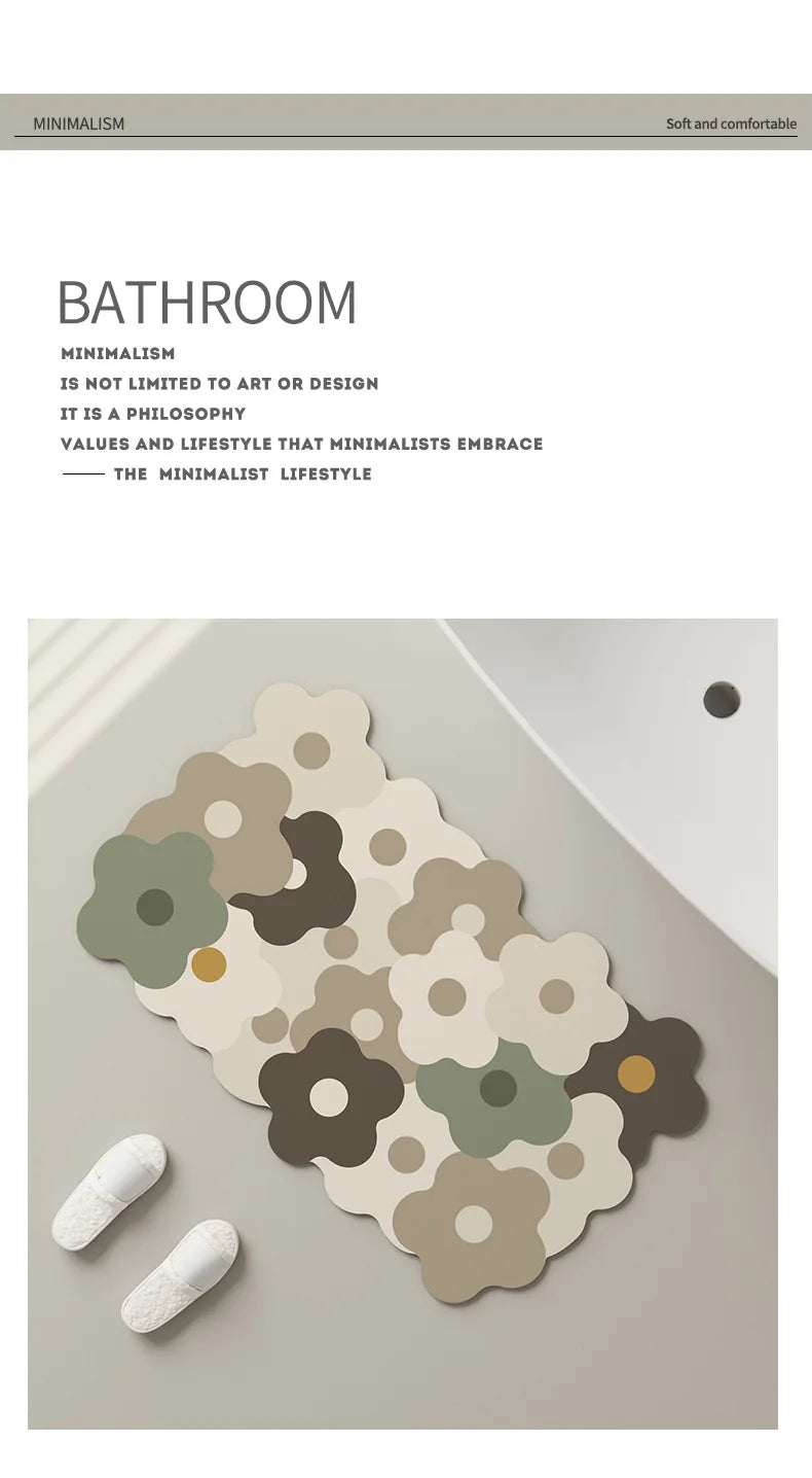 Floral Diatomite Mat - Water-Absorbing & Non-Slip for Kitchen and Bathroom