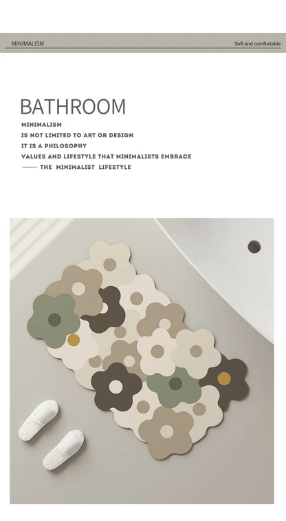 Floral Diatomite Mat - Water-Absorbing & Non-Slip for Kitchen and Bathroom