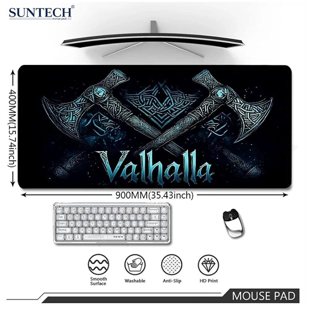 Viking Valhalla Desk Mat - Double Axe & Rune Design, Large 900x400mm Mouse Pad