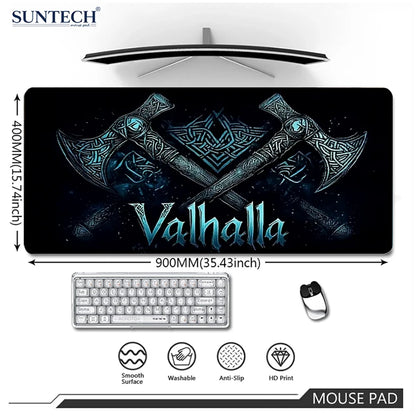 Viking Valhalla Desk Mat - Double Axe & Rune Design, Large 900x400mm Mouse Pad