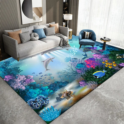 3D Ocean Animal Area Rug - Underwater World Colorful Carpet for Bedroom, Living Room, Kitchen