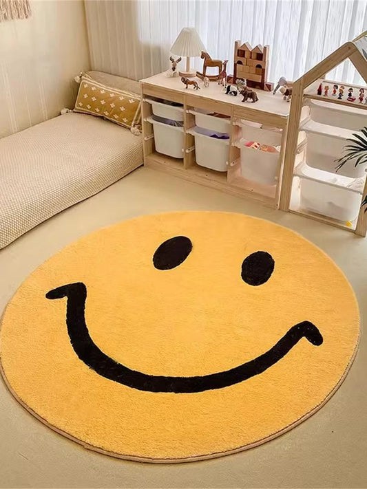 Smiling Face Round Rug - Soft & Comfortable Floor Mat for Living Room and Study