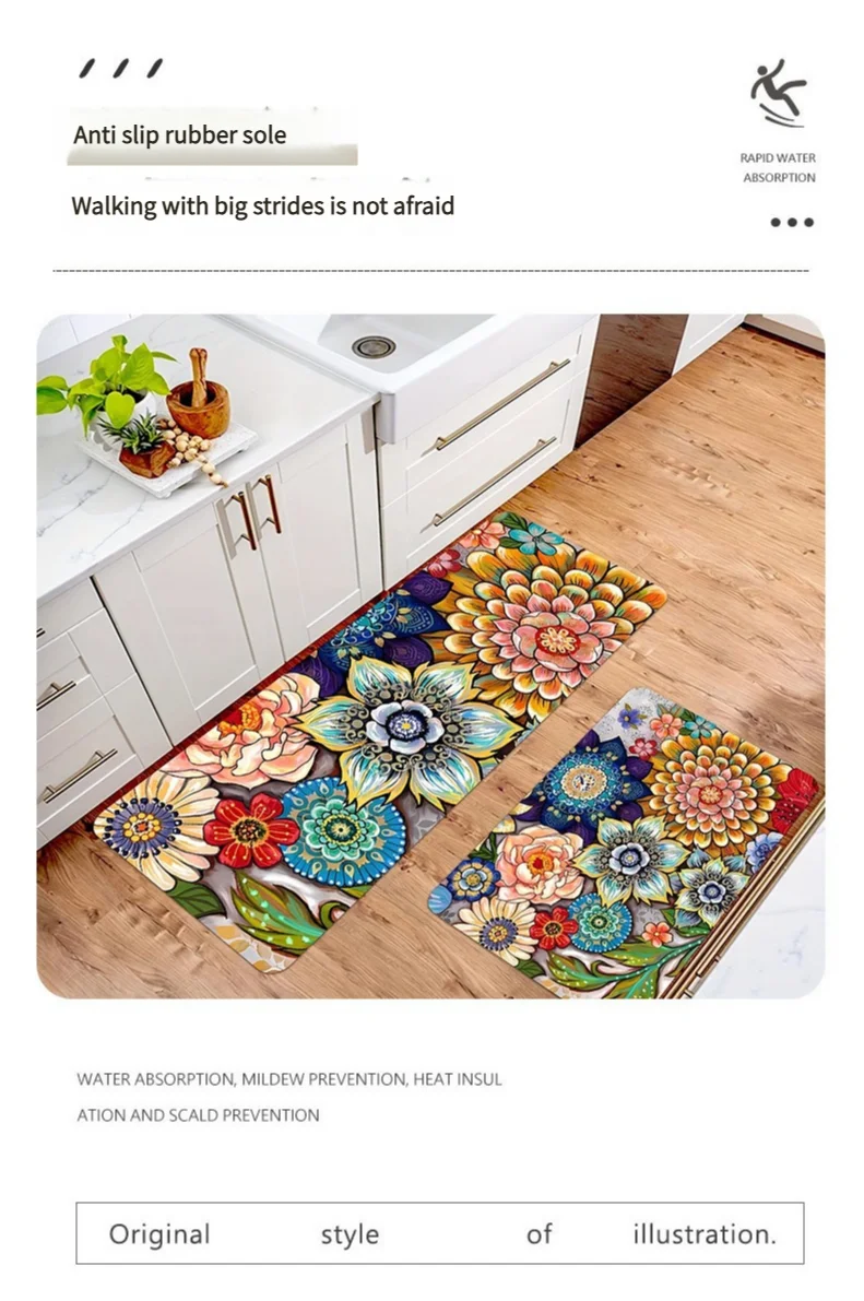 Diatom Mud Kitchen Mat 2-Piece Set, Non-Slip Absorbent Runner, Oil Resistant Easy Clean Floor Mats, Long Strip Rug