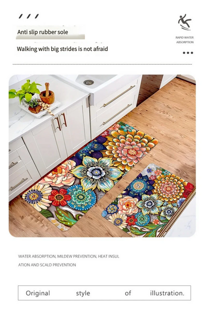 Diatom Mud Kitchen Mat 2-Piece Set, Non-Slip Absorbent Runner, Oil Resistant Easy Clean Floor Mats, Long Strip Rug