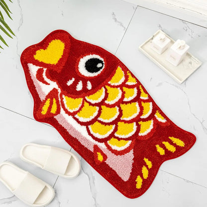 Koi Fish Kids Bath Mat - Cute Cartoon, Non-Slip & Washable Shower Rug