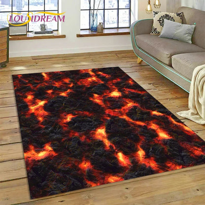 3D Volcano Rug for Kids Room - Lava Magma Themed Play Mat, Non-Slip Large Area Carpet