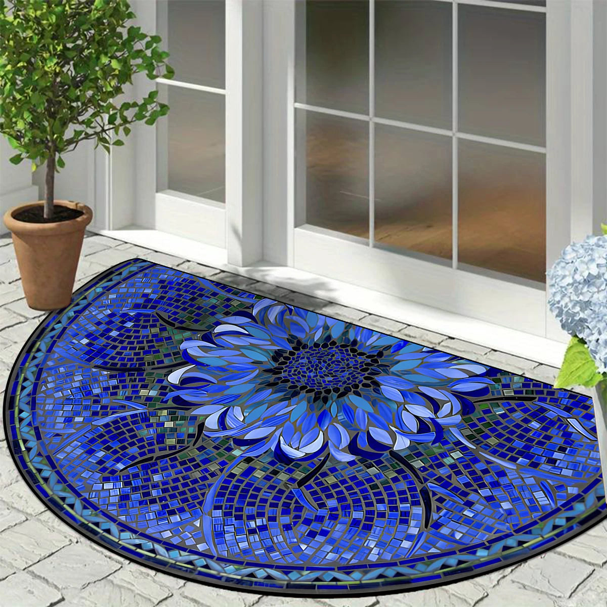 Semi-Circular Marble Doormat - Anti-Slip, Dirt & Wear Resistant Welcome Mat