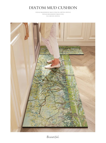 Washable Diatomite Kitchen Mat - Oil & Water Repellent, Super Absorbent