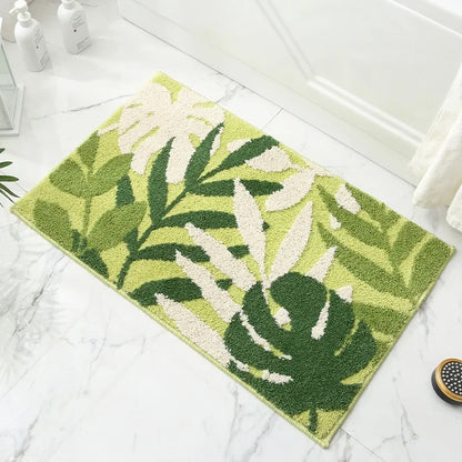 Cashmere Superfine Sand Bath Mat, Ultra Soft Non-Slip Bathroom Rug, Absorbent Microfiber Doormat, Leaf Green Entrance Carpet