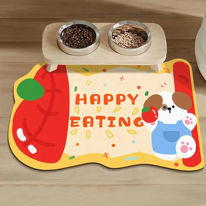 Cartoon Pet Feeding Mat - Non-Slip, Absorbent & Easy Clean Tray for Dog & Cat