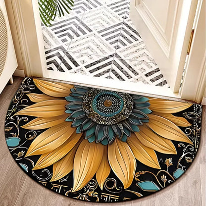 Boho Floral Half-Moon Doormat - Non-Slip & Washable for Indoor/Outdoor Entry