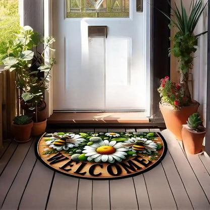 Boho Floral Half-Moon Doormat - Non-Slip & Washable for Indoor/Outdoor Entry