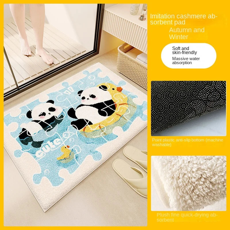 Panda Plush Bath Mat - Super Absorbent & Non-Slip Faux Cashmere Rug