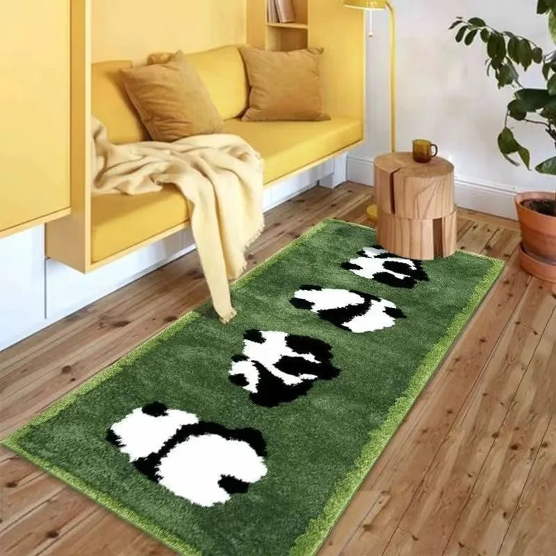 Cute Panda Rug, Faux Cashmere Bedside Carpet, Soft Anti-Slip Nursery Mat, Kids Room Decor, Plush Headboard Carpet for Bedroom