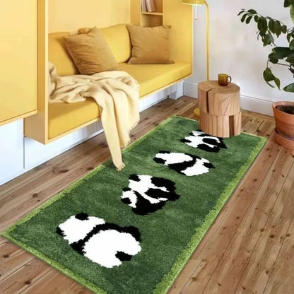 Cute Panda Rug, Faux Cashmere Bedside Carpet, Soft Anti-Slip Nursery Mat, Kids Room Decor, Plush Headboard Carpet for Bedroom