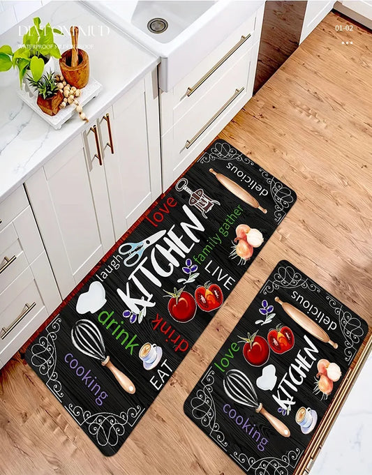 Diatom Mud Kitchen Mat 2-Piece Set, Non-Slip Absorbent Runner, Oil Resistant Easy Clean Floor Mats, Long Strip Rug