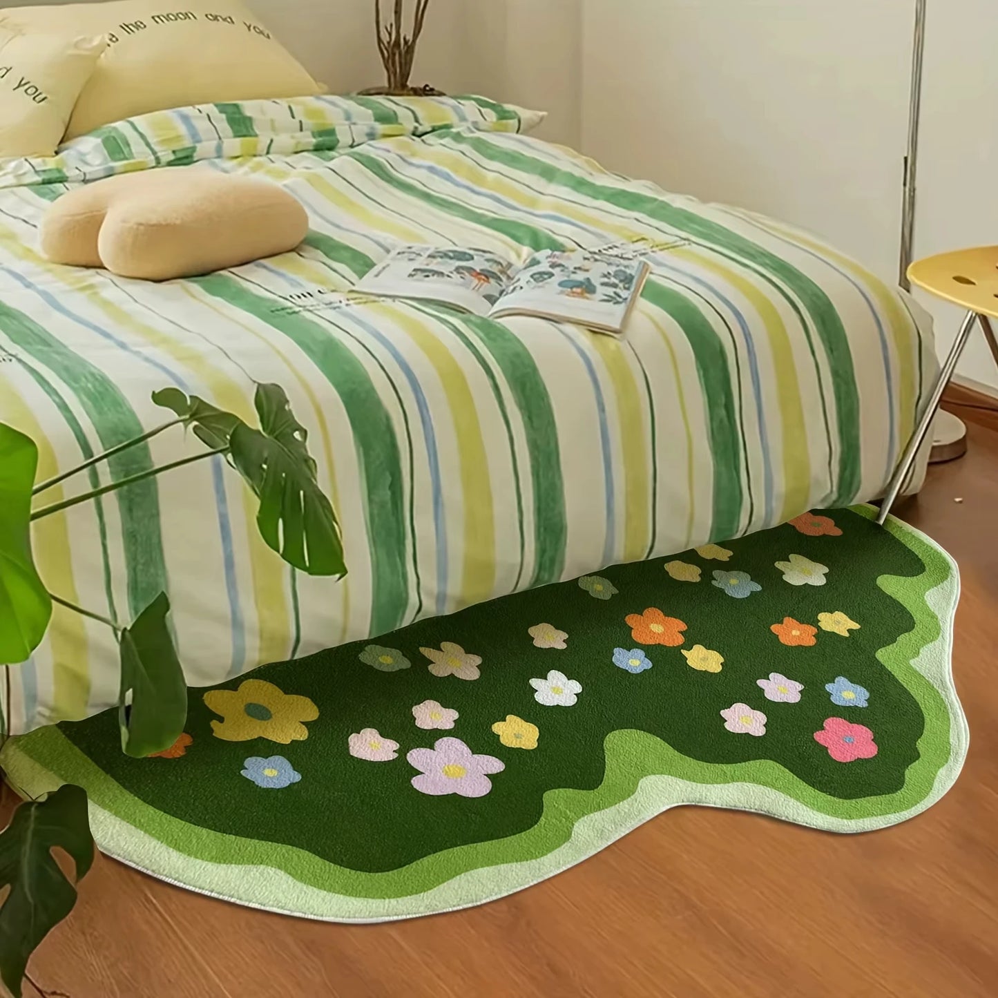 Botanical Area Rug - Soft Floral Bedroom & Living Room Carpet, Aesthetic Home Decor