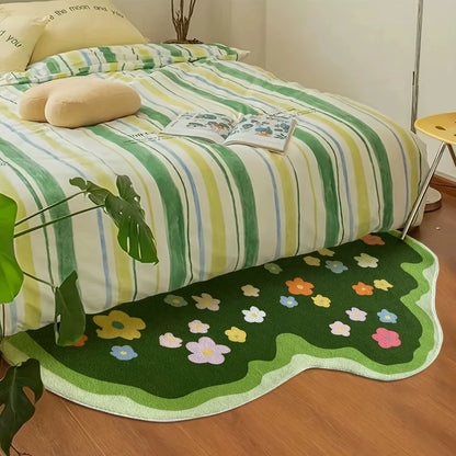 Botanical Area Rug - Soft Floral Bedroom & Living Room Carpet, Aesthetic Home Decor