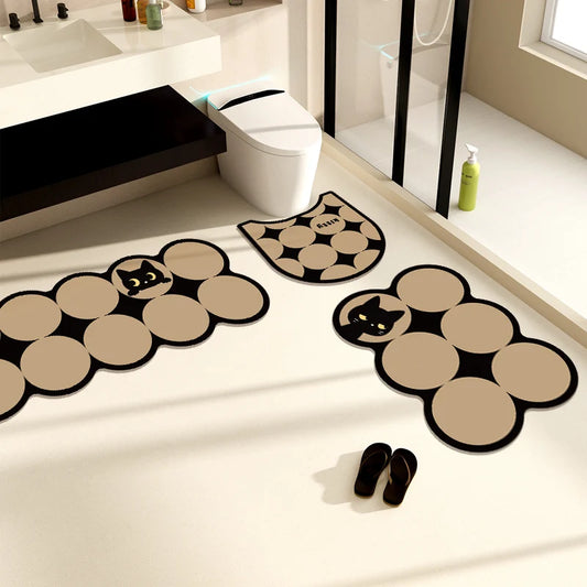 U-Shaped Toilet Mat 3-Piece Set - PVC, Anti-Slip & Water-Absorbent