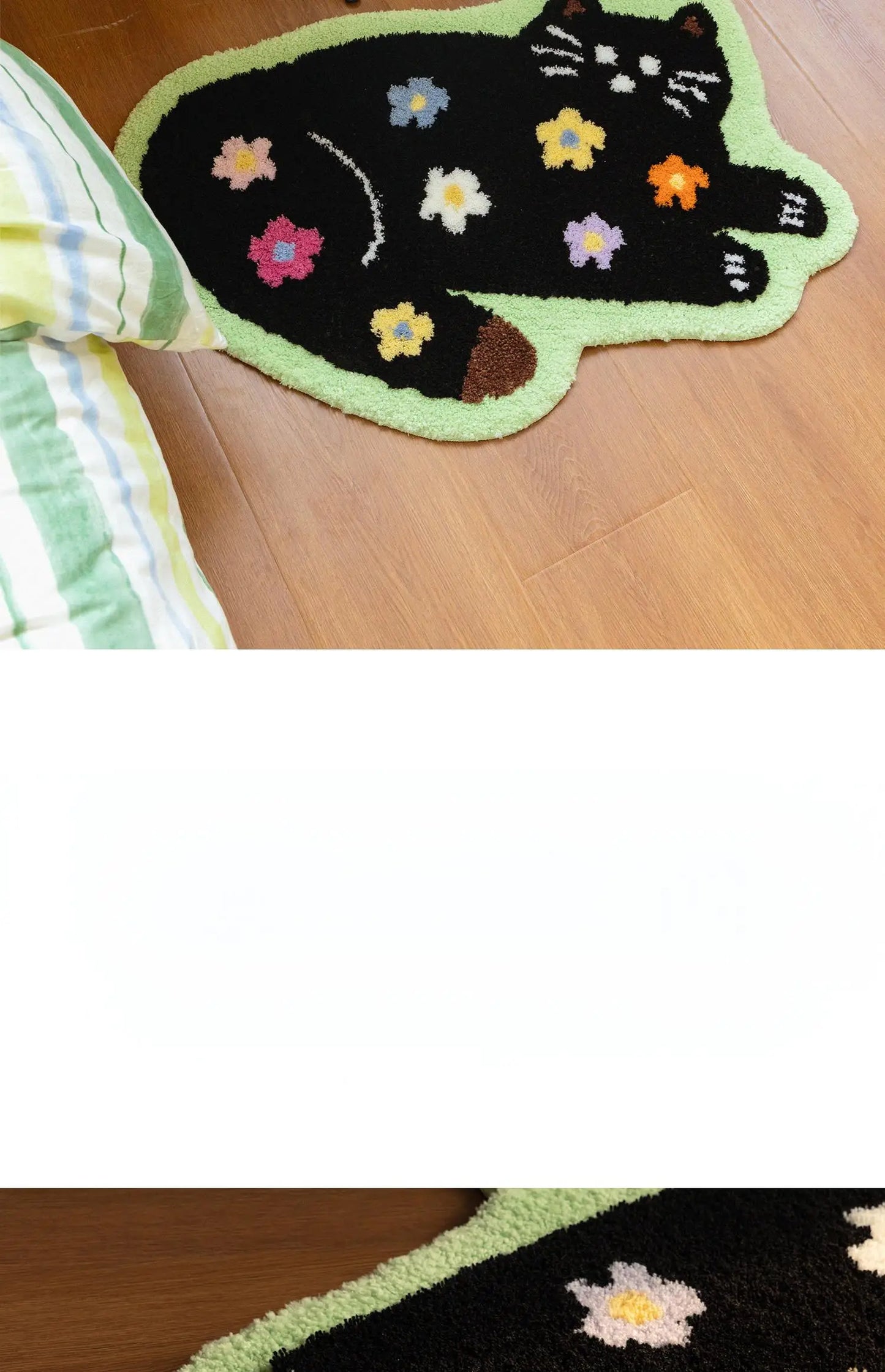 Cute Cat Floor Mat, Soft Furry Bedside Rug, Plush Kids Room Carpet, Non-Slip Nursery Mat, Cat Themed Bedroom Decor