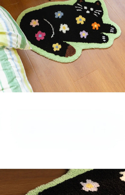Cute Cat Floor Mat, Soft Furry Bedside Rug, Plush Kids Room Carpet, Non-Slip Nursery Mat, Cat Themed Bedroom Decor
