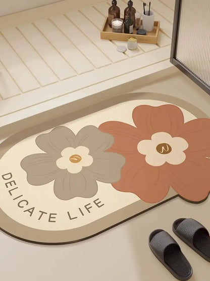 Floral Diatomite Bath Mat - Quick-Dry, Super Absorbent & Non-Slip Bathroom Rug