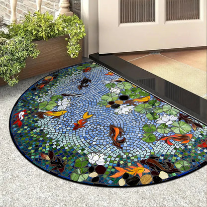 Floral Semi-Circular Doormat - Decorative & Durable Outdoor/Indoor Entrance Rug