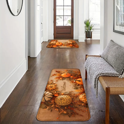 Autumn Pumpkin Doormat 2-Pack - Soft & Non-Slip Fall Welcome Mats for Porch & Entryway