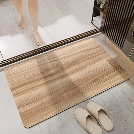 Black Wood Grain Bath Mat - Quick-Dry, Absorbent & Non-Slip Diatomite Rug