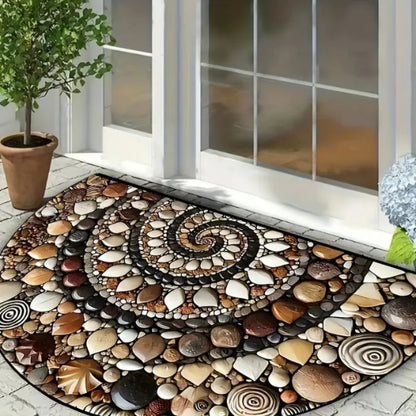 American Vintage Half-Moon Rug - Pebble & Spiral Pattern, Non-Slip Doormat