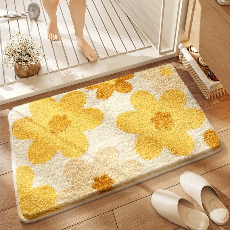Quick Drying Bath Mat, Absorbent Non-Slip Bathroom Rug, Imitation Cashmere Toilet Mat, Small Fresh Style Floor Carpet for Entrance