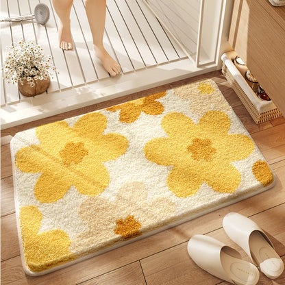 Quick Drying Bath Mat, Absorbent Non-Slip Bathroom Rug, Imitation Cashmere Toilet Mat, Small Fresh Style Floor Carpet for Entrance