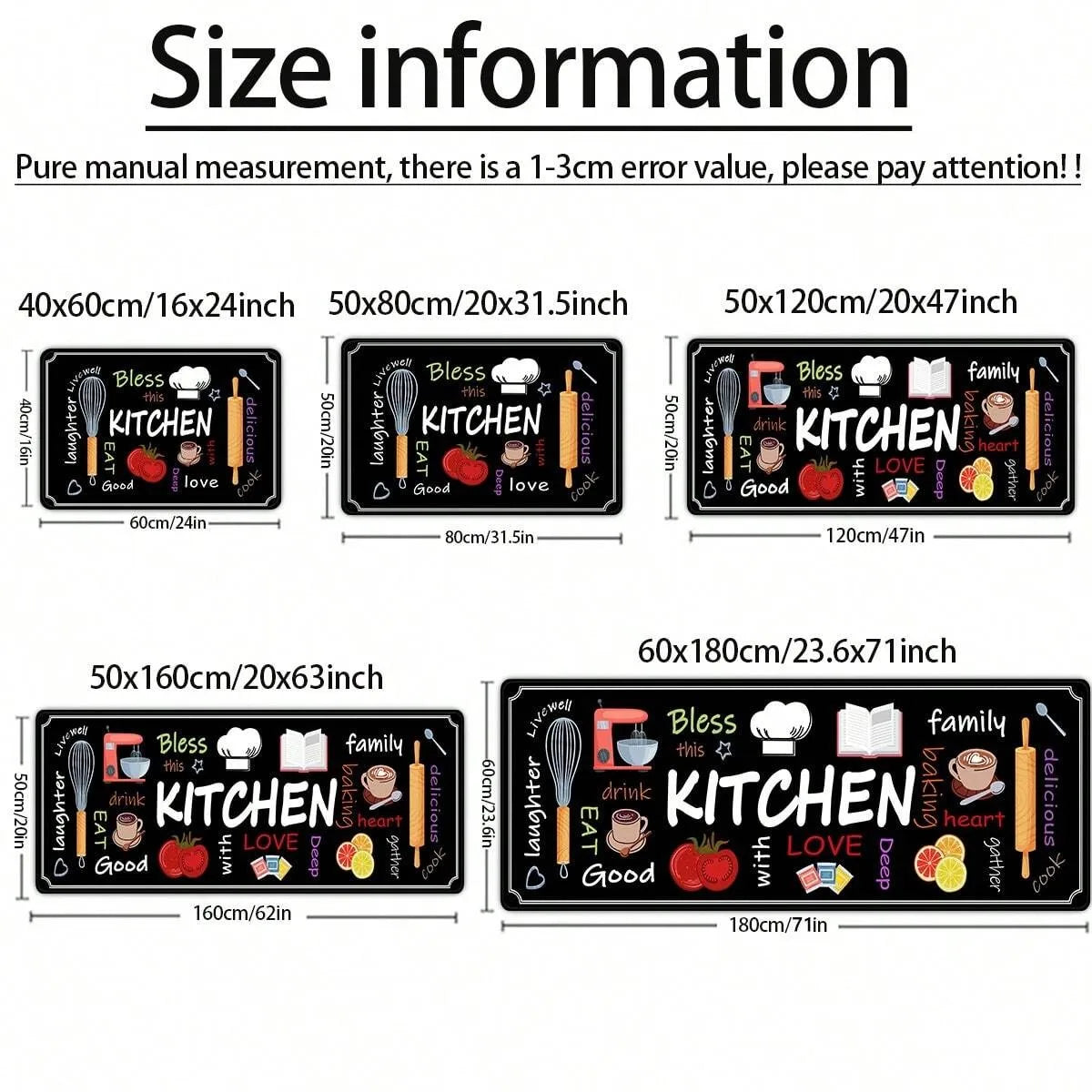 Printed Kitchen Mat (1 or 2-Pack) - Durable & Wear-Resistant Floor Rug