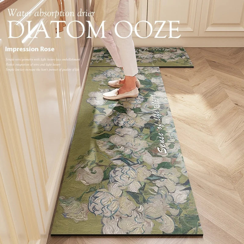 Washable Diatomite Kitchen Mat - Oil & Water Repellent, Super Absorbent