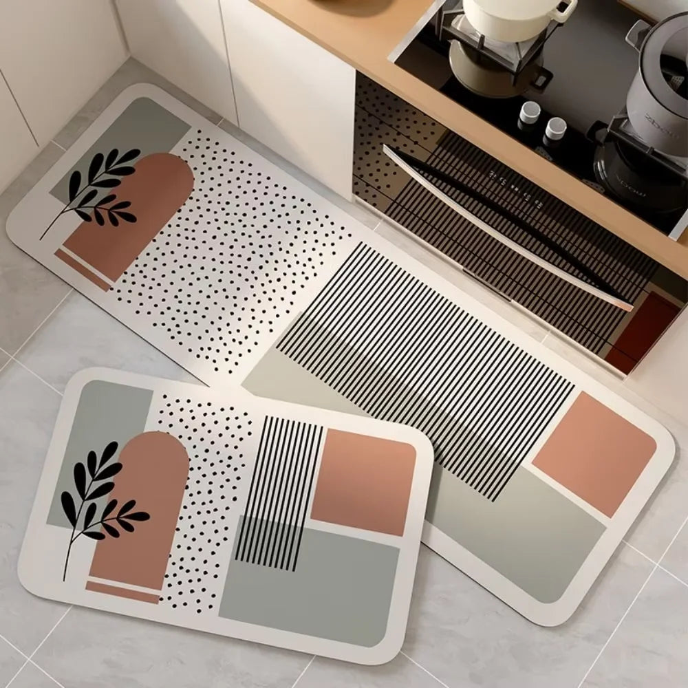 Diatomite Kitchen Mat 2-Piece Set - Oil & Water Absorbent, Non-Slip