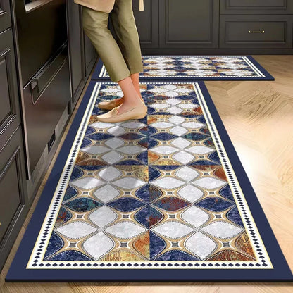 Plush Velvet Kitchen Mat - Oil-Proof, Absorbent & Non-Slip Floor Rug, Machine Washable