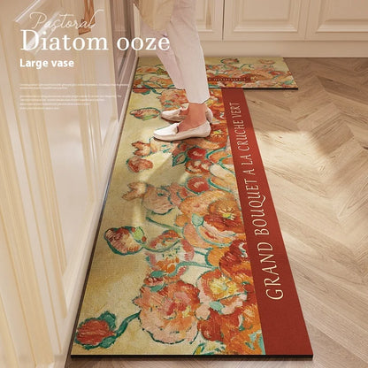Washable Diatomite Kitchen Mat - Oil & Water Repellent, Super Absorbent