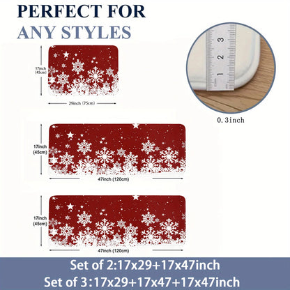 Christmas Kitchen Mat 3-Piece Set - Non-Slip Holiday Floor Mats for Hallway & Entry