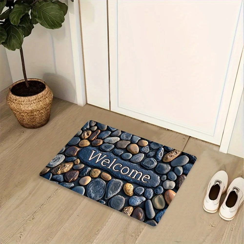 "Welcome on Pebbles" Doormat - Absorbent & Non-Slip for Indoor/Outdoor Entryway