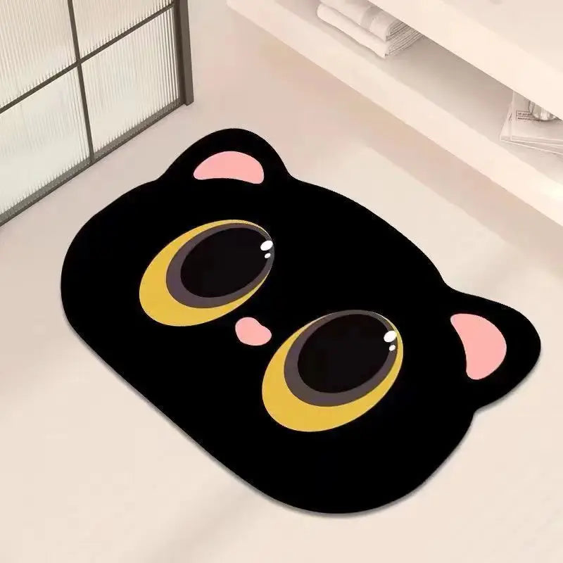 Cat Shaped Bath Mat, Diatomaceous Earth Quick Dry Mat, Funny Cat Lovers Gift, Absorbent Non-Slip Bathroom Rug, Black Cat Decor