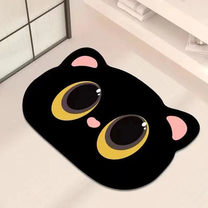 Cat Shaped Bath Mat, Diatomaceous Earth Quick Dry Mat, Funny Cat Lovers Gift, Absorbent Non-Slip Bathroom Rug, Black Cat Decor