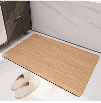 Black Wood Grain Bath Mat - Quick-Dry, Absorbent & Non-Slip Diatomite Rug