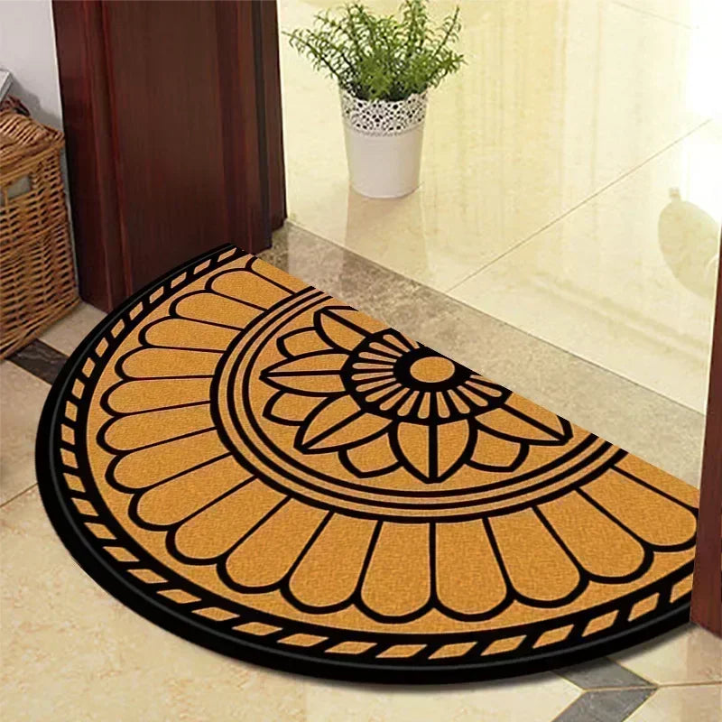 European Retro Half-Moon Doormat - Semi-Circular Entrance Rug for Living Room