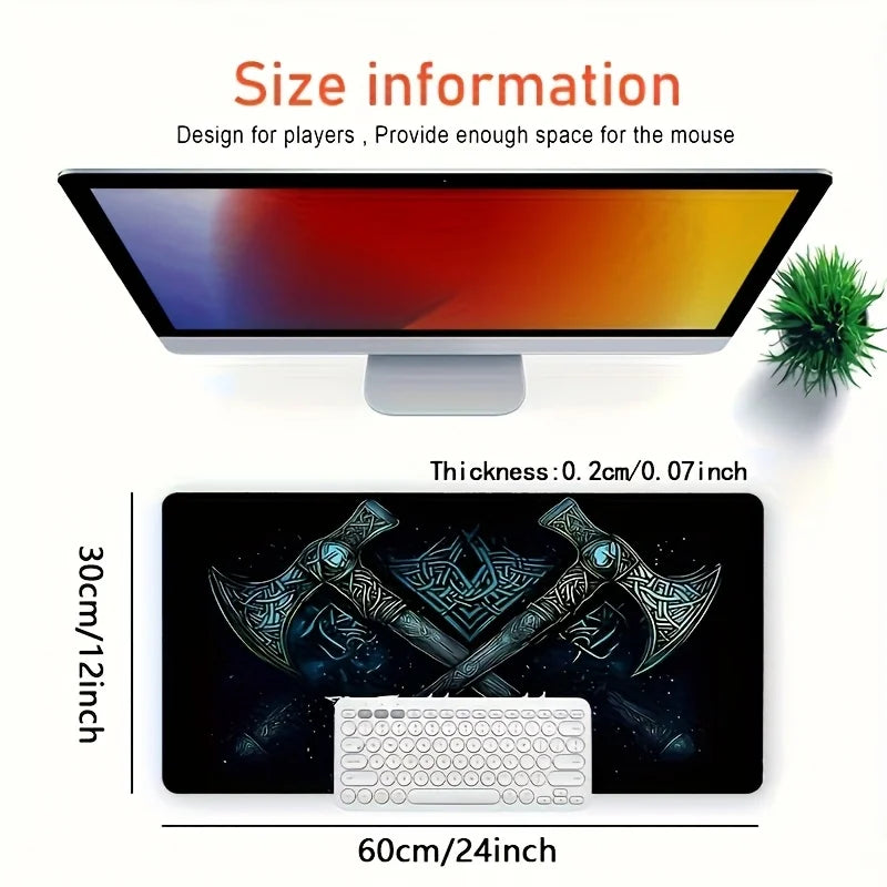 Viking Valhalla Desk Mat - Double Axe & Rune Design, Large 900x400mm Mouse Pad