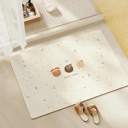 Diatomite Bath Mat, Absorbent Non-Slip Floor Mat, Quick Dry Kitchen & Entryway Rug, Cartoon Design Waterproof Doormat