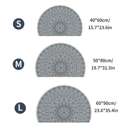 European Retro Half-Moon Doormat - Semi-Circular Entrance Rug for Living Room