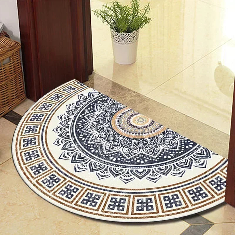 European Retro Half-Moon Doormat - Semi-Circular Entrance Rug for Living Room