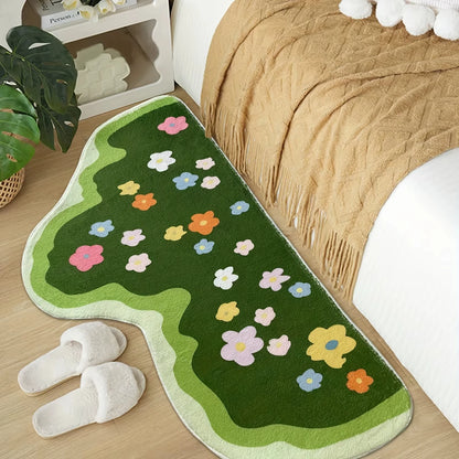 Botanical Area Rug - Soft Floral Bedroom & Living Room Carpet, Aesthetic Home Decor